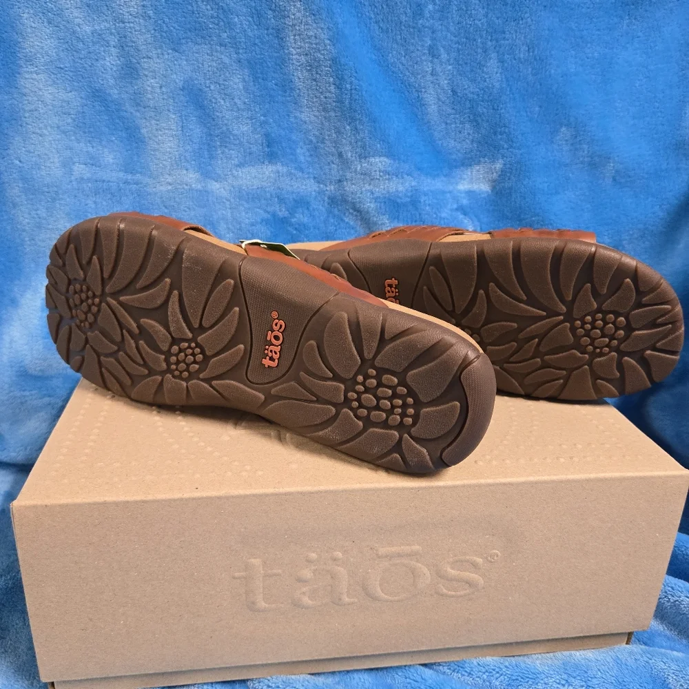 Taos Footwear Cognac Tan Woven Leather Slide Sandal